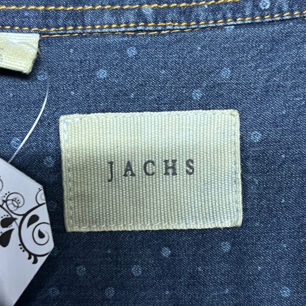 JACHS Denim‎ Shirt Women Size L Blue Polka Dot Long Sleeve Button Front 3528 - Picture 4 of 10